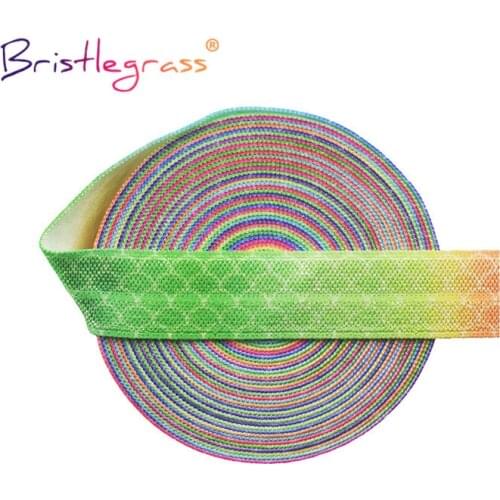 BRISTLEGRASS 2 5 10 Yard 5/8" 15mm Rainbow Mermaid Scale Print Foldover Elastic FOE Spandex Satin Band Tape Hair Tie Sewing Trim