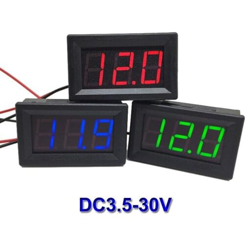 DC 3.5-30V Digital Car Voltmeter Automotive Voltage Meter Red/Blue/Green12V 24V Motorcycle Vehicle LED Display Voltage Tester