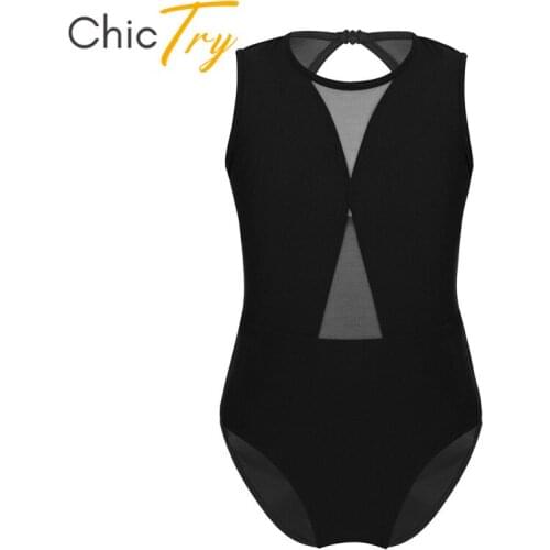 ChicTry Kids Sleeveless Mesh Splice Cutout Ballet Leotards Girls Gymnastics Leotard Sports Bodysuit Children Practice Dance Wear
