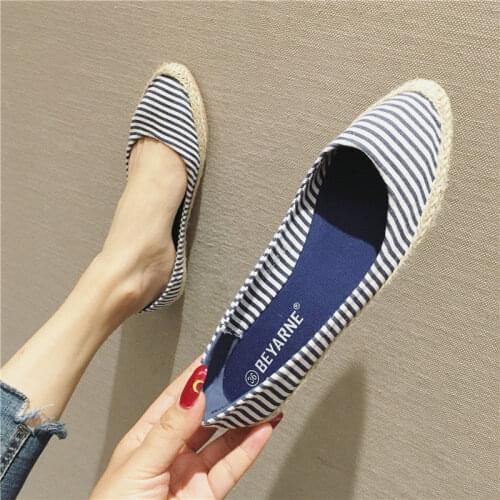 EAGSIT Espadrilles shoes Canvas flat Women shoes pointed toe Slip on shallow Comfortable Casual party work