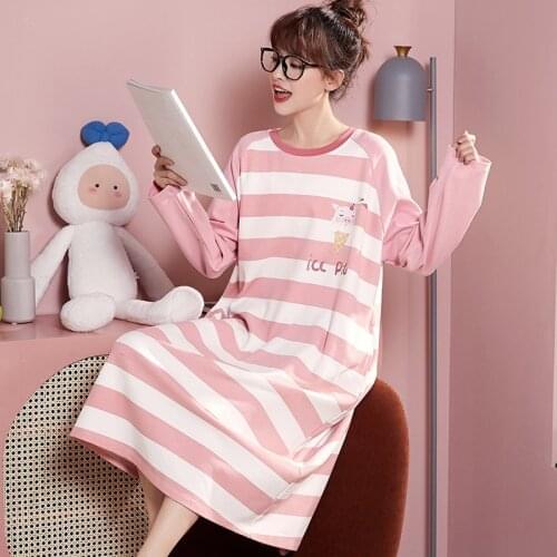 Cotton Nightgowns Women Plus Size Pijamas Nightdress Cute Round Collar Homewear Loose Sleepwear Long Sleeve Nightgowns M-2XL