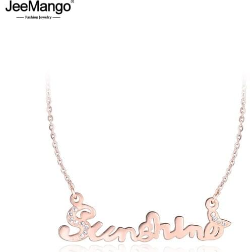JeeMango New Chokers Women Jewelry Sunshine Necklace Mosaic Rhinestone Stainless Steel Pendant Necklace For Lovers Gift JN17021
