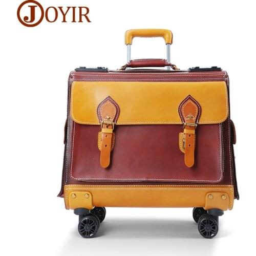 JOYIR Genuine Leather Rolling Luggage Business Travel Suitcase Trolley Case on Wheel High Quality