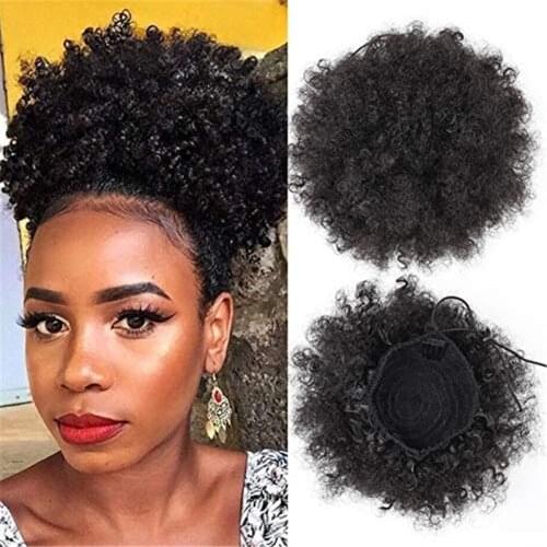 Kong&Li Short Puff Afro Puff Synthetic Hair Bun Chignon Hairpiece For Women Drawstring Ponytail Kinky Curly Clip Hair Extensions