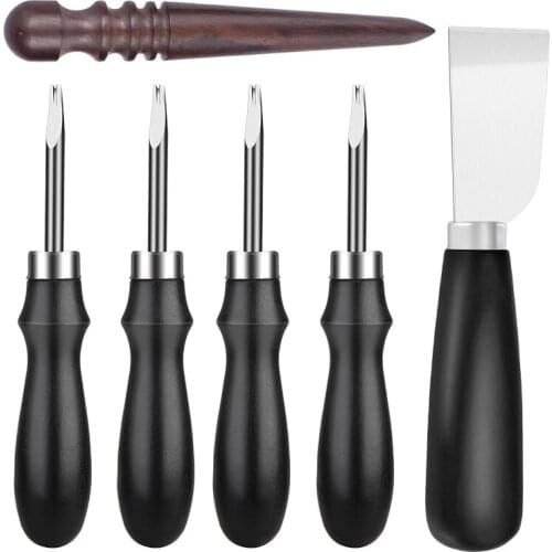 LMDZ 4 Sizes Leather Edge Beveler + Leather Knife + Wood Leathercraft Edge Slicker Burnisher, Leather Edge Beveler Skiving Knife