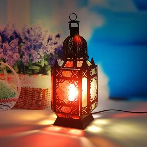 Morocco bedroom bedside living room iron colored glass table lamp European style retro nostalgic home decoration lamp