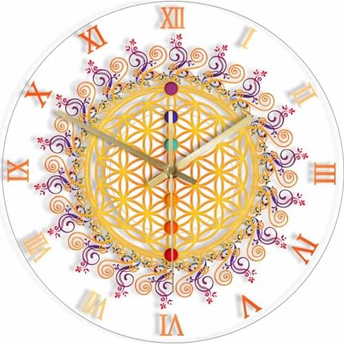 Flower of Life Sacred Geometry Minimalist Wall Clock Mandala Chakras Healing Home Decor Wall Watch Spiritual Math Silent Clock