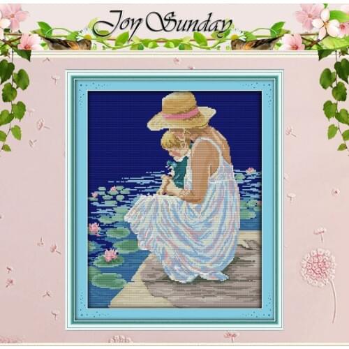 Mother And Son Watching Fish Counted Cross Stitch 11CT 14CT Cross Stitch Set Wholesale Cross-stitch Kit Embroidery Needlework