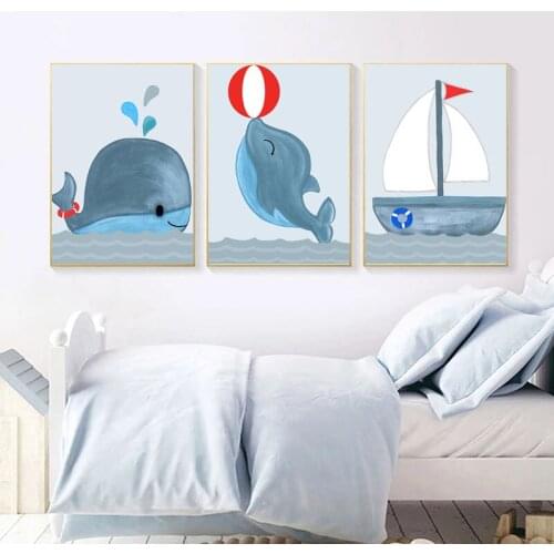 Cartoon Sailor Sea Lion Dolphin Wall Art Canvas Painting Nordic Posters and Prints Wall Pictures for Living Kids Bedroom Decor