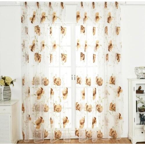 New Style Colorful Curtain Flower Print Through Rod Polyester Thansparent Window Drape for Balcony Bedroom Home Accessories