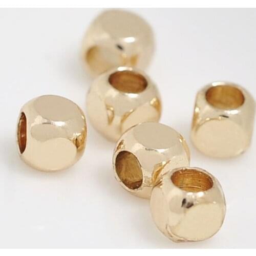JFE36 Wholesale 100PCS 3*3mm Round Hole Cubic Beads brass with gold electroplated glossy beads DIY beads for jewelry making