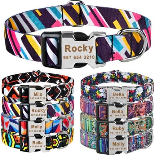 Engraved name Dogs Collars Adjustable Nylon Custom Nameplate Dog Collar Pitbull Small Large Medium Pet Printed ID Tag Dog Collar