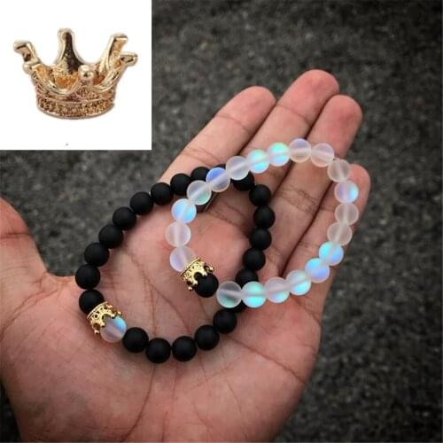 Couples Distance Bracelets Aura Quartz Stone Lover Crown Bracelets For Men Women