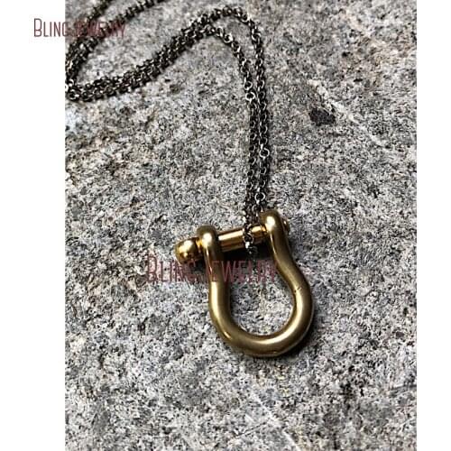 Gun black Chain Horseshoe Lock Large Chunky Link Brass Paperclip Shackle Lock Chain Anchor Screw Lock Pendant Necklace NM29003