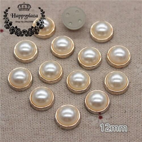 50pcs 12mm Golden Circle Pearl Plastic Flat back Button Decoration Sewing Craft Scrapbook Accessories