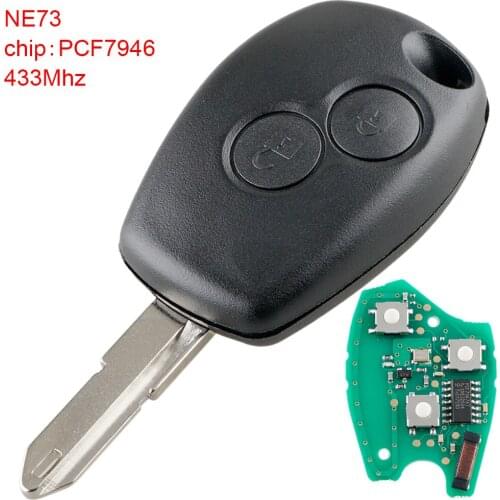 433Mhz 2 Buttons Remote Car Key with PCF7946 Chip/NE73 Blade Fit for Renault