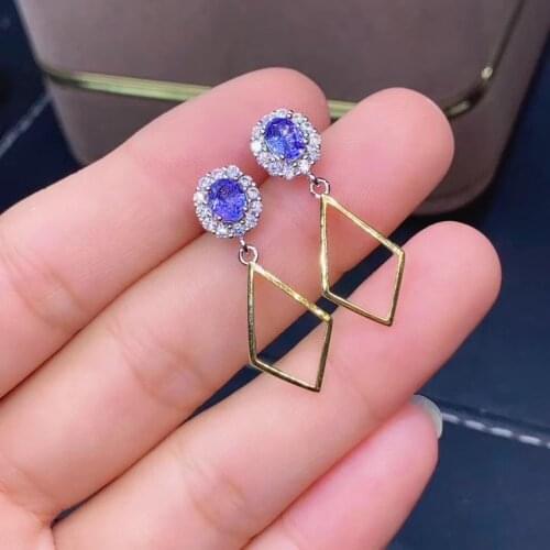 The best gift for Anniversary Natural Tanzanite Earrings 925 Sterling Silver Premium Charm Jewelry Beauty Wedding Party Earrings