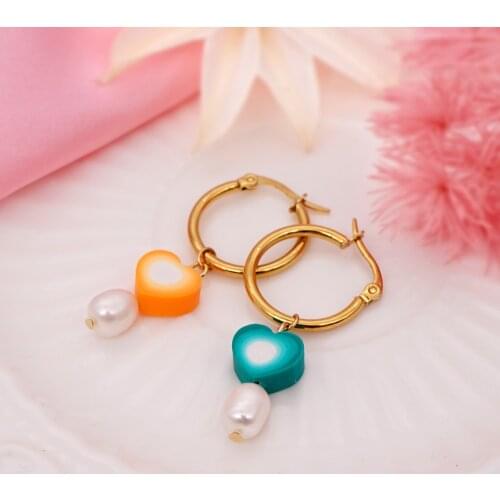 Go2Boho Drop Dangle Earrings For Women Summer Beach Real Pearl Jewelry Ladies 2021 Heart Earring Stainless Steel Circle