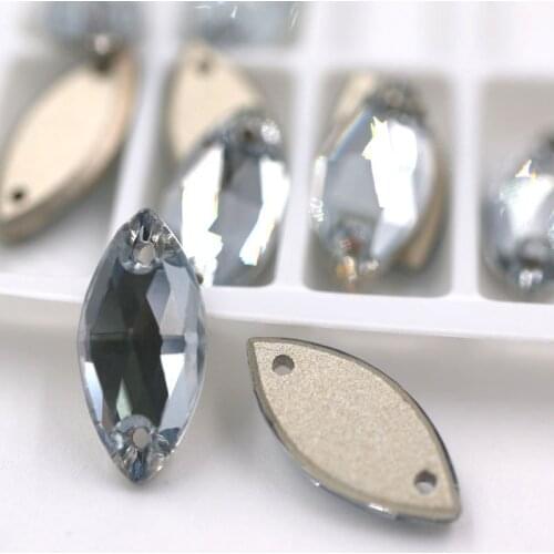 New 7x15mm Leaf shape sew on rhinestones Blue phantom flatback glass rhinestones for diy Wdding dress/clothing accessories