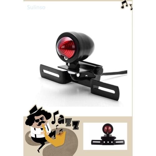 Universal Motorcycle Round Tail Lights Brake Stop Running Light With License Plate Holder Black