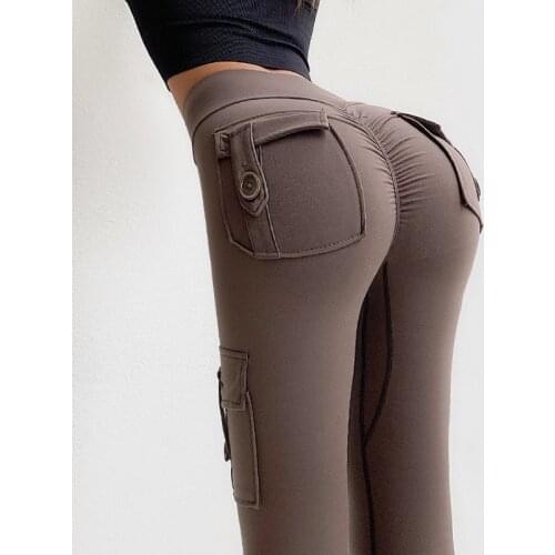 Peach Web Celebrity Fitness Pants Back Pockets Womens High Waist Tight Cargo Sports Pants Autumn Peach Butt Lift Yoga Leggings