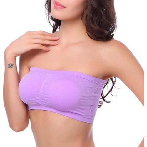 Sexy Women Solid Color Padded Tube Top Bandeau Strapless Bra Brassiere Chest Wrap Padded Tube Top Bandeau Strapless Bra Women