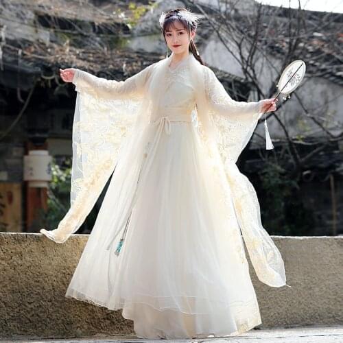 Hanfu Female Costume Summer Lace Embroidery Fairy Chinese Style Dress National Dance Chorus Performance Cosplay Costume