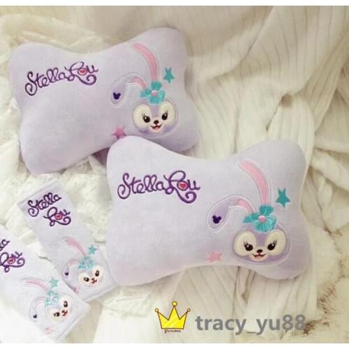 1pair 25cm cartoon Stella ballet rabbit plush cotton car safety belt cover headrest Vehicle rest pacify neck pillow stuffed toy