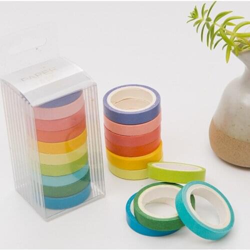 10PCS/box Rainbow Solid Color Japanese Masking Washi Sticky Paper Tape Adhesive Printing DIY Scrapbooking Deco Washi Tape Lot