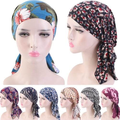 2020 NEW Fashion Women Flower Muslim Ruffle Cancer Chemo Hat Beanie Scarf Turban Head Wrap Cap Printed Headwear Lady Hats New