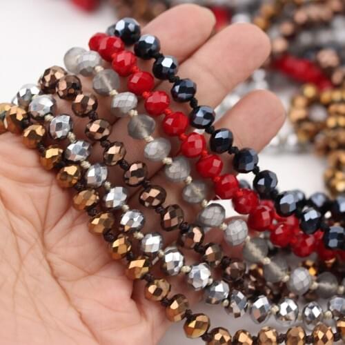 6 Color,152cm,Handmade Knotted Long Chains Model Necklace,Facted Round Glass Wrapped Chains Bracelet Craft Jewelry Gift PD-03