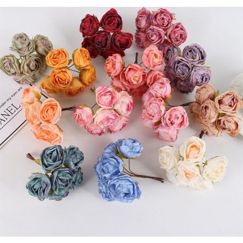 6Pcs Nordic Home Artificial Rose Flowers Decor DIY Valentines Day Bouquet Bridal Wedding Garland Flower Wall Decoration Crafts