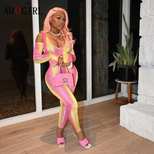 Adogirl Evening Party Club Gradient Stripes Jumpsuit Elegant Long Womens Overalls Sexy One Piece Rompers Skinny Outfit Plus Size