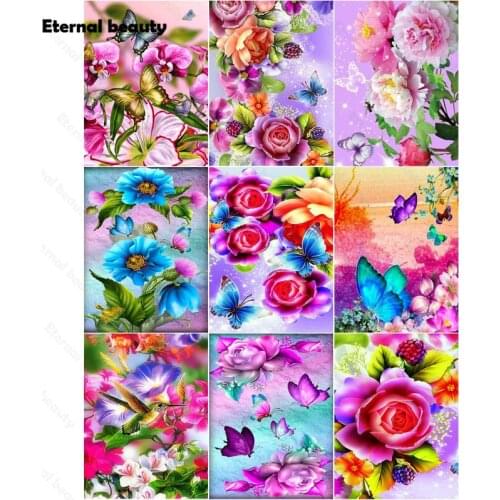 Butterfly Flower Diamond Painting Full Square/round Drill 5D Diy Daimond Embroidery Cross Stitch Purple and Pink Home Wall Decor
