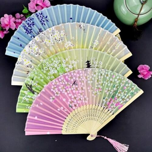 Antique Chinese bamboo silk fan dance fan folding fan wind fan