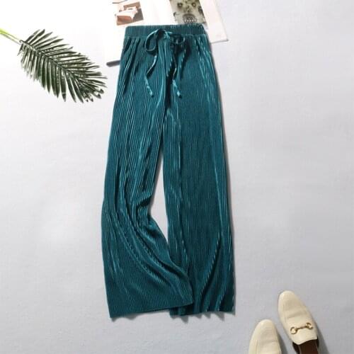 Summer Wide Leg Pants For Women Casual Elastic High Waist 2021 New Fashion Loose Long Pants Pleated Pant Trousers Femme