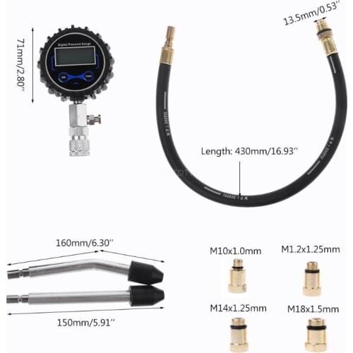 OOTDTY Digital Gas Engine Cylinder Compression Tester Tool Kit Car Motorcycle Pressure Gauge with Adapter
