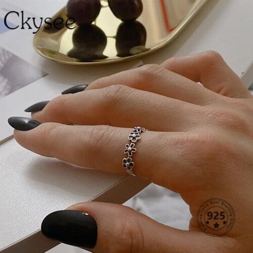 Ckysee 2020 Trend 925 Sterling Silver Ring Vintage Flowers For Woman Adjustable Open Rings Party Jewelry