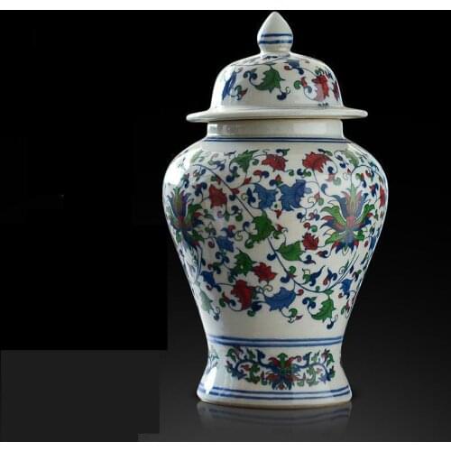 Jingdezhen Antique Blue And White Porcelain Ginger jar Vase Flower Vase Living Room Decoration ceramic temple jar collection