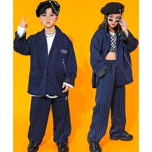 Kids Hip Hop Dance Costumes Children Long Sleeved Stripe Hiphop Suit Performance Rave Clothes Jazz Street Dance Outfits DQS7901