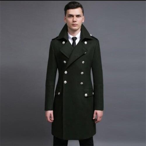 Retro double-breasted woolen coat men trench coats long sleeves overcoat mens cashmere coat casaco masculino inverno england