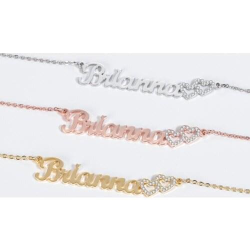 Customized Fashion Stainless Steel Name Necklace Personalized Letter Gold Choker Necklace Pendant Nameplate Gift Double love