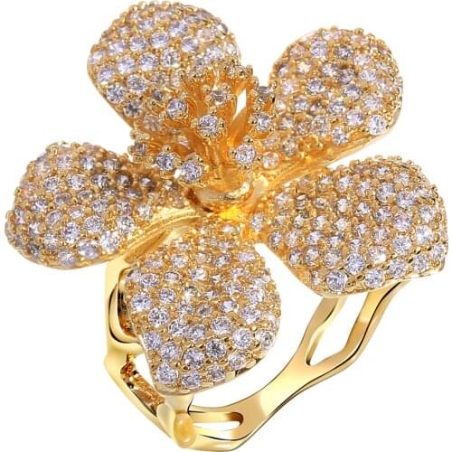 Flower Shape Ring Setting with Cubic Zirconia Stone Gold Color and White Color female ring Lead Free
