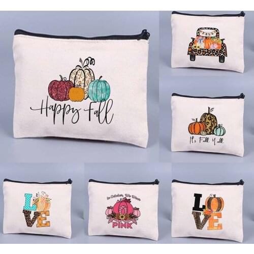 Happy Fall Pumpkin Women Cosmetic Bags Female Make Up Case Travel Toiletry Organizer Pencil Bag Storage Pouch Thanksgiving Gifts