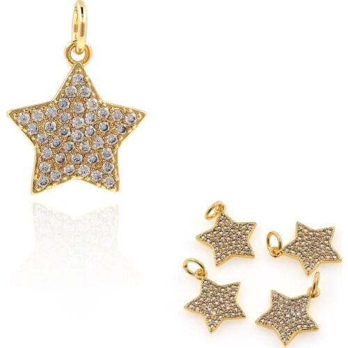 Copper Plated Real Gold Inlaid Zircon Five-Pointed Star Pendant Star Pendant DIY Bracelet Necklace Accessories