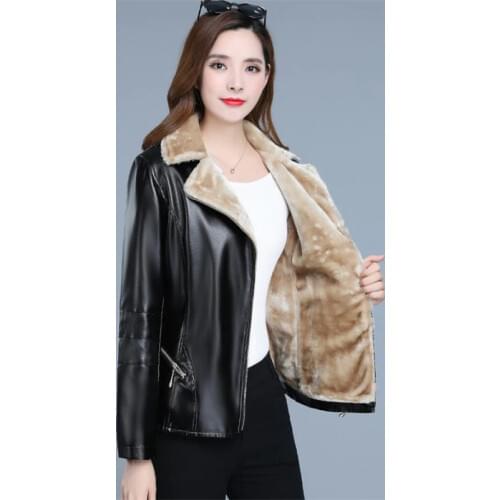 Winter Leather Jacket Women 2020 Plus Velvet Black Jackets Plus Size Clothing Short Slim Wine Red Autumn Fashion Coats LR249