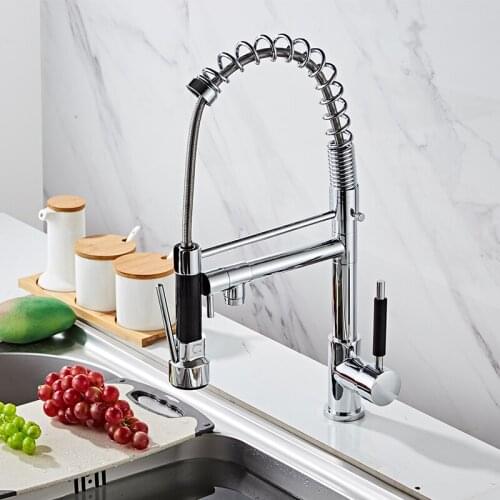Brass Basin Kitchen Faucet Vessel Sink Mixer Tap Spring Dual Swivel Spouts Sink Mixer Bathroom Faucets Hot Cold