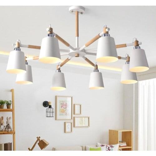 Modern LED Chandelier For Living Room E27 Lustres Ceiling Mounted Chandeliers With Metal Lampshade Wooden Dining Lights