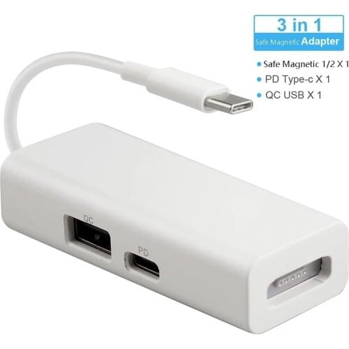 3 in 1 USB-C Safe Magnetic Adapter USB 3.1 Type-C to Magsaf* 1/2 Converter for Macbook PRO Notebooks Laptops Smartphones
