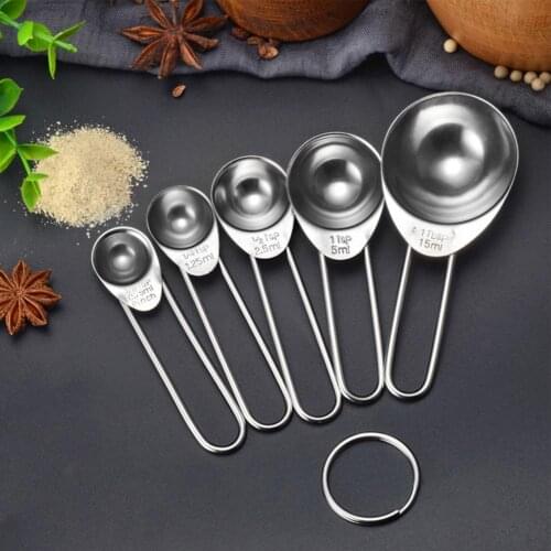 5Pcs/Set Measuring Spoon Anti-rust Solid Stainless Steel Spring Chef Measuring Spoons Milk powder weighing spoon